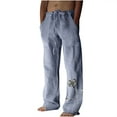 thumbnail image 1 of IROINNID Wide Leg Pants for Men Savings Cotton Linen Wide Leg Pants Printed Drawstring Waist Sports Pants Relaxed Fit Trousers,Blue, 1 of 7
