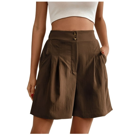IROINNID Wide Leg Shorts for Women New Pants Solid Color Large Size Loose High Waist Wide Leg Shorts,Coffee