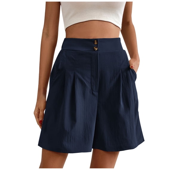 IROINNID Wide Leg Shorts for Women New Pants Solid Color Large Size Loose High Waist Wide Leg Shorts,Dark Blue