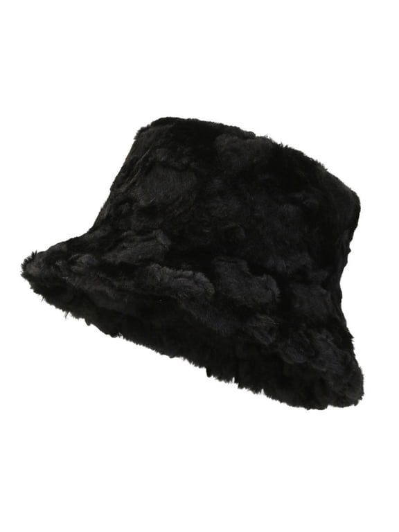 Winter Bucket Hat for Women Warm Wool Thermal Hat Solid Thicken Daily All-Match Fisherman Hat,Black