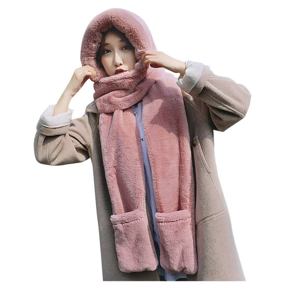 IROINNID Winter Hat for Women Cold Proof Three in One Thermal Cap Warm Scarf with Pocket,Pink