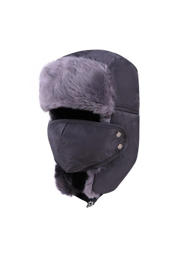 Winter Thermal Hat for Men and Women Winter Outdoor Thickened Thermal Hunting Fishing Hat with Ear Flap Mask Winter Warm Cap,Gray