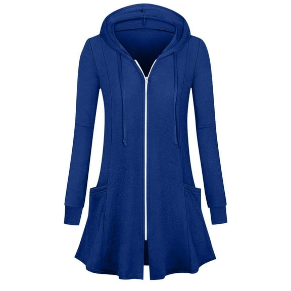 IROINNID Women Casual Hooded Cardigan Long Sleeve Loose Fit Open Front Sweater with Pockets Comfortable Versatile Outerwear for Daily Wear Spring Fall Fashion(Blue,2XL)