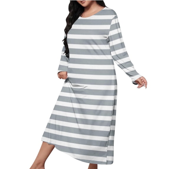 IROINNID Women Casual Long Sleeve Elegant Loose Pajamas Home Wear Beach Cover Up Dress Spring Summer Fall Winter Fashion Comfortable Daily Outfit Holiday Wear(Gray,5XL)