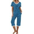 thumbnail image 1 of IROINNID Women Casual Printed V Neck Short Sleeve Blouse and Pants Pajamas Set Loose Comfortable Spring Summer Outfit Daily Wear Soft Fabric Home Wear Home Vacation(Blue#4,2XL), 1 of 2