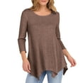 thumbnail image 1 of IROINNID Women Casual Round Neck 3/4 Sleeve Blouse Solid Color Loose Fit Tops Everyday Comfortable Soft Fabric Stylish Streetwear Versatile Wear(Coffee,2XL), 1 of 9