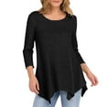 thumbnail image 1 of IROINNID Women Casual Round Neck 3/4 Sleeve Blouse Solid Color Loose Fit Tops Everyday Comfortable Soft Fabric Stylish Streetwear Versatile Wear(Black#3,2XL), 1 of 9