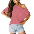 thumbnail image 1 of IROINNID Women Casual Sexy T-shirt Strapless Solid Diagonal Short Sleeve Round Neck Loose Blouse, 1 of 5