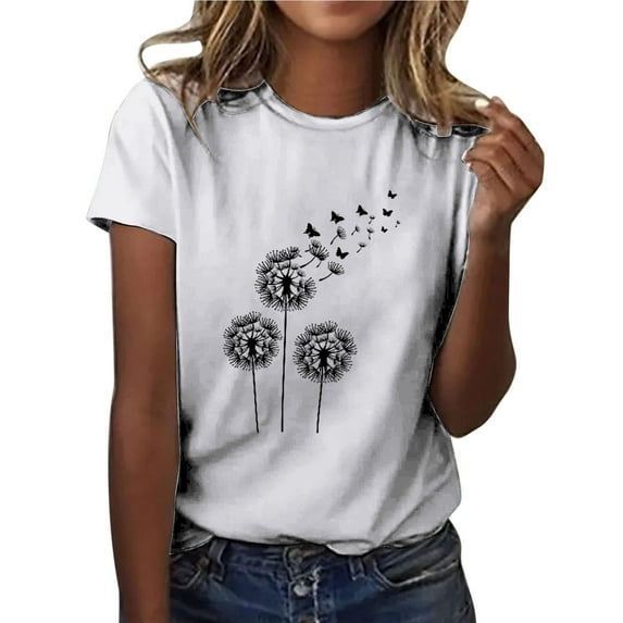 IROINNID Women Casual T-shirt Cute Printed Round Neck Relaxed-Fit Short Sleeve Pullover Blouse Tops Under 10$