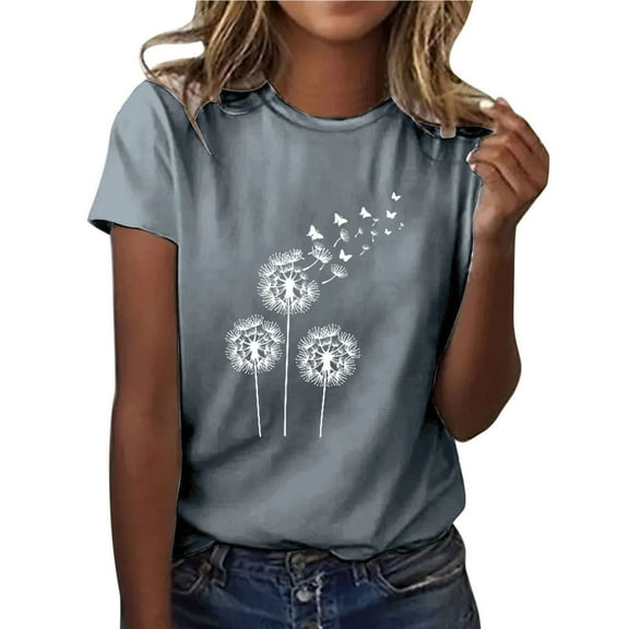 IROINNID Women Casual T-shirt Cute Printed Round Neck Relaxed-Fit Short Sleeve Pullover Blouse Tops