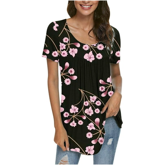 IROINNID Women Fashion Comfy Printed Casual Round Neck Fashion Short Sleeve Loose T-Shirt Blouse Tops