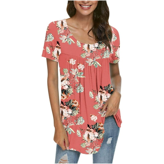 IROINNID Women Fashion Comfy Printed Casual Round Neck Fashion Short Sleeve Loose T-Shirt Blouse Tops Under 10$