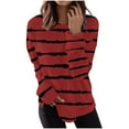 thumbnail image 1 of IROINNID Women Fashion Irregular Striped Printed Long Sleeve Round Neck Casual Tops Blouse Sweatshirt Loose Fit Comfortable Pullover Trendy Streetwear Stylish Basic Tee(Wine,L), 1 of 5