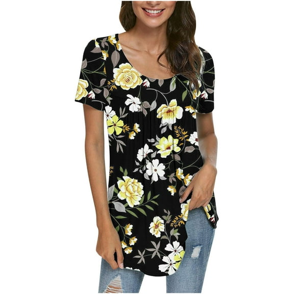 IROINNID Women Fashion Printed Casual Leisure Round Neck Short Sleeve Women Loose Tunic Blouse Tops Spring