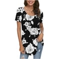 thumbnail image 1 of IROINNID Women Fashion Printed Casual Round Neck Short Sleeve Pleated Loose Comfy T-Shirt Blouse Tops, 1 of 6