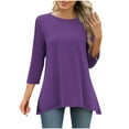 thumbnail image 1 of IROINNID Women Fashion Printed T Shirt 3/4 Sleeves Blouse Round Neck Casual Loose Fit Comfortable Soft Fabric Trendy Tops Everyday Wear(Purple#1,L), 1 of 6