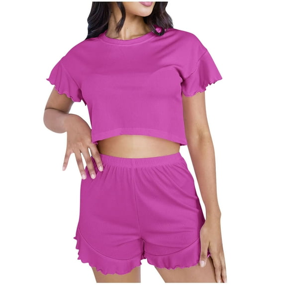 IROINNID Women Fashion Solid Color Thin Loose Casual Home Tank Tops Short Pants Pajamas Sets Soft Fabric Comfortable Daily Wear Summer Outfit(Hot Pink,M)