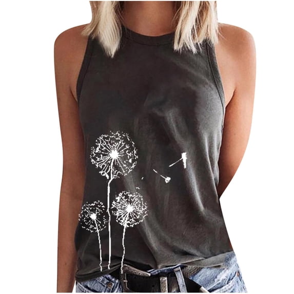 IROINNID Women Leisure Summer Tops Loose Fitted Printed Round-Neck Sleeveless Tunic Tops Spring Saving