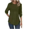 thumbnail image 1 of IROINNID Women Loose Fit Solid Color 3/4 Sleeve Round Neck T Shirt Casual Comfortable Stretch Tee for Daily Wear Spring Fall Fashion Trendy Versatile Basic Tops(Army Green#1,XL), 1 of 7