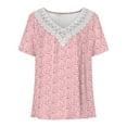 thumbnail image 1 of IROINNID Women Plus Tee Short Sleeve Shirt V-Neck Lace Splicing Tops Pink, 1 of 9