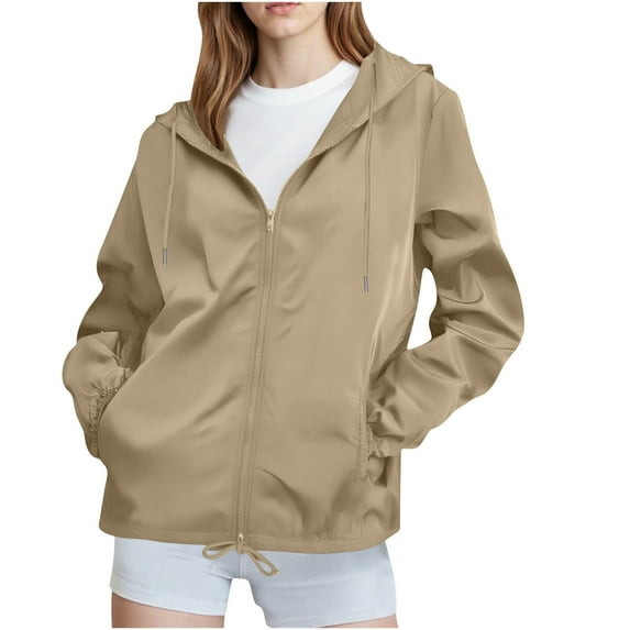 IROINNID Women Rain Jacket Waterproof Breathable Lightweight Outdoor Cycling Jacket Windproof Hooded Travel Raincoat Bicycle Jacket Hiking Windbreaker(Khaki,S)