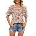 thumbnail image 1 of IROINNID Women Round- Neck Floral Print Pleated Short Sleeve Comfy Blouse Spring, 1 of 5