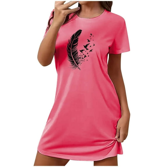 IROINNID Women'S Pajama Dress Soft One Piece Short Sleeve Round Neck, Home and Lightweight Printed Pajama for Women