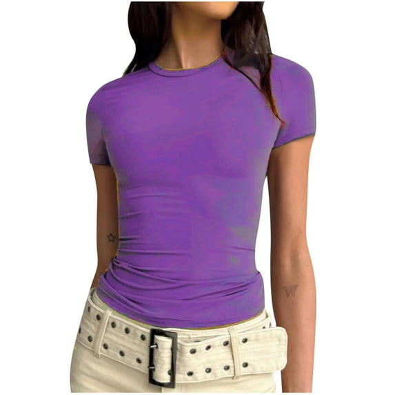 IROINNID Women Short Sleeve Solid Color Basics Crewneck Casual Top Slim Fit Soft Pullover T-shirt Spring Saving Clearance