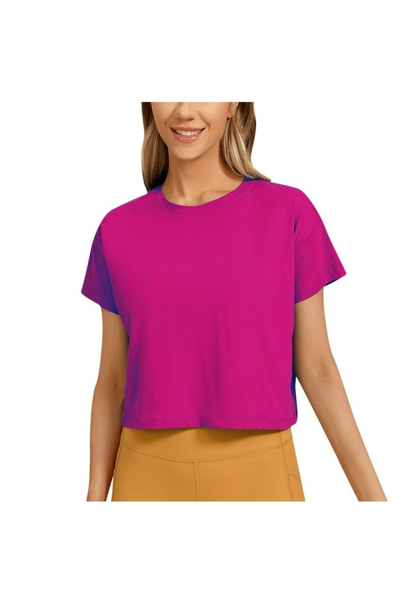 Women Short Sleeve Solid Color Basics Crewneck Classic Soft Fashion Casual Top Pullover T-shirt