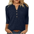 thumbnail image 1 of IROINNID Women Solid Color Casual Button Down Round Neck Three Quarter Sleeve Tshirt Loose Fit Comfortable Soft Breathable Everyday Basic Tee(Blue#3,M), 1 of 7