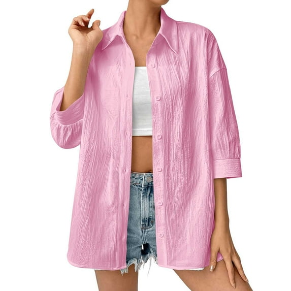 IROINNID Women Solid Color Hooded Pocket Hoodie Top Long Sleeve Casual Button Up Shirt for Outdoor Beach Party Daily Wear Winter Spring(Pink,XL)
