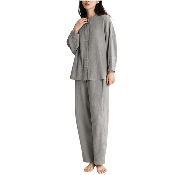 IROINNID Women Solid Color Long Sleeve V-Neck Pullover Pajamas Set Casual Loose Comfortable Home Wear Soft Pants Suit Spring Winter Outfit Home Vacation Daily Wear(Brown#1,L)