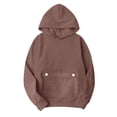 thumbnail image 1 of IROINNID Women Solid Color V Neck Button Crop Long Sleeve Hooded Pullover Blouse Casual Workout Tops Fall Winter Comfortable Stylish Relaxed Fit Soft Warm Cozy Loose Fit(Coffee#2,2XL), 1 of 8