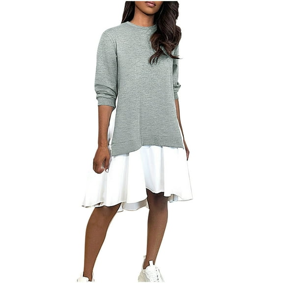 IROINNID Women Spring Tunic Dress Round Neck Long Sleeve Casual Loose Flowy Swing Shift Dresses