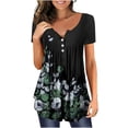 thumbnail image 1 of IROINNID Women Summer Loose Printed Round Neck Soft Button Pleated Leisure Short Sleeve Top Spring Saving, 1 of 4