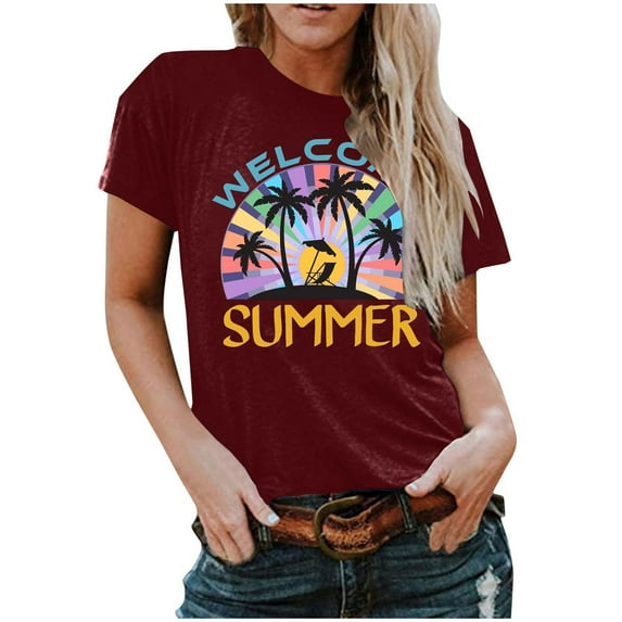 IROINNID Women Summer Print Regular Comfy Women Fashion Round Neck Short Sleeves Top Under 10$