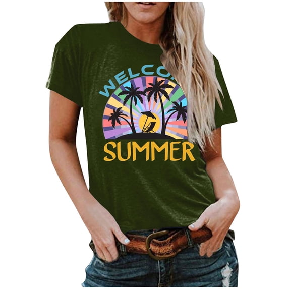 IROINNID Women Summer Print Regular Comfy Women Fashion Round Neck Short Sleeves Top Spring