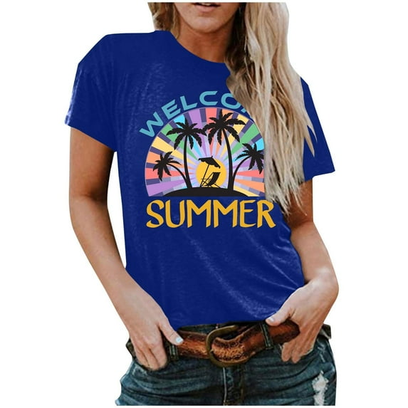 IROINNID Women Summer Sexy Print Regular Comfy Women Fashion Round Neck Short Sleeves Top Spring Saving Sale