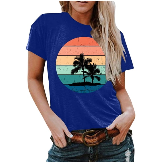 IROINNID Women Summer Print Regular Women Round Neck Fashion Short Sleeves Top Spring