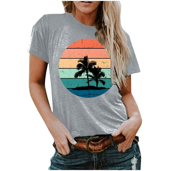 IROINNID Women Summer Sexy Print Regular Women Round Neck Fashion Short Sleeves Top Spring Saving