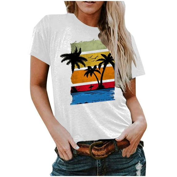 IROINNID Women Summer Regular Print Regular Fashion Women Summer Round Neck Short Sleeves Top