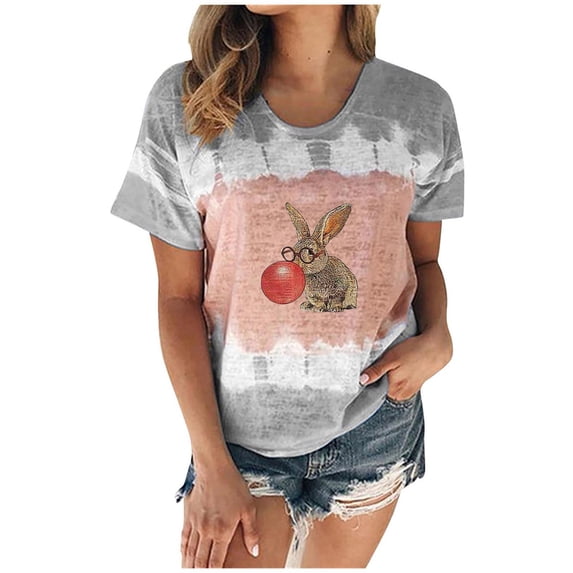 IROINNID Women Summer T-Shirt Round Neck Sexy Gradient Print Regular Trendy Women Short Sleeves Top Spring Saving