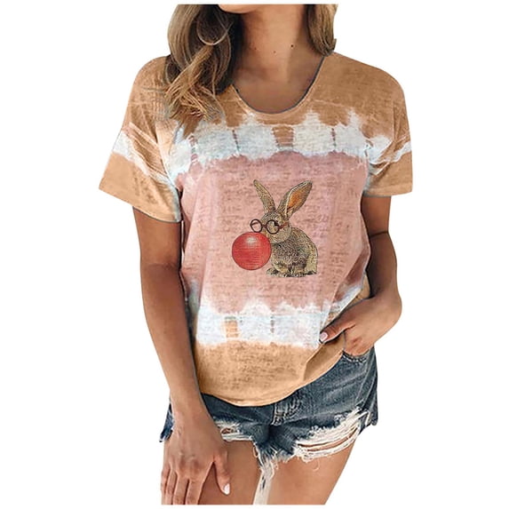 IROINNID Women Summer T-Shirt Round Neck Gradient Print Regular Trendy Women Short Sleeves Top