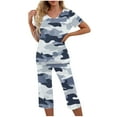 thumbnail image 1 of IROINNID Women V Neck Printed Short Sleeve Tops with Elastic Waist Pocket Cropped Pants Pajamas Set Casual Comfortable Outfit for Spring Summer Fashion Home Sleepwear(Gray#4,M), 1 of 2