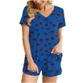 thumbnail image 1 of IROINNID Women V Neck Short Sleeve Two Piece Pajama Set Home Sleepwear Soft Home Pants with Pockets Casual Summer Nightwear Stretchy Printed Sleep Shorts for Women's(Blue#2,L), 1 of 2