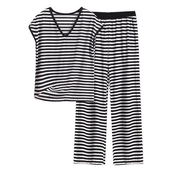 IROINNID Women V Neck Sleeveless Loose Tshirt and Pants Two Piece Pajama Set Casual Summer Home Wear Soft Comfortable Outfit for Daily Party Vacation Spring and Spring(Black,3XL)
