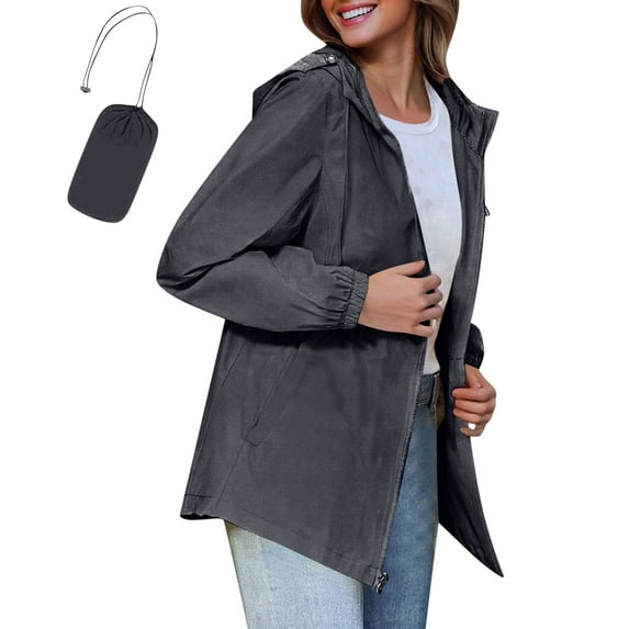 IROINNID Women Waterproof Hooded Jacket Outdoor Mountaineering Sports Blouse Casual Wear Loose Fit Spring Winter Daily Activities Dating Party Work Vacation(Navy#1,L)