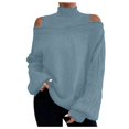 thumbnail image 1 of IROINNID Women Winter Autumn Sweater Cold Shoulder Solid Turtleneck Loose Fit Sweater Casual Knitted Tops,Mint Green, 1 of 7