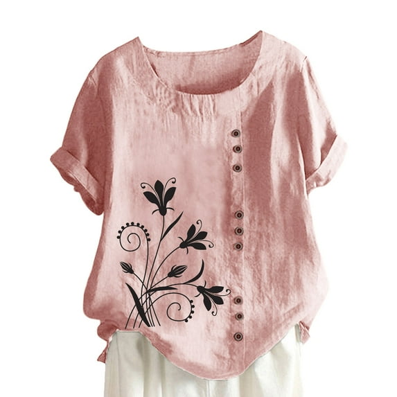 IROINNID Women's 2023 Summer Casual Versatile Round Neck Classic Short Sleeve Printing Loose Shirt Tops Under 10$