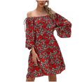 thumbnail image 1 of IROINNID Women's 3/4 Sleeve Empire Dress Off-the-Shoulder One-shoulder Sexy Dress Strapless Print Dress, 1 of 9